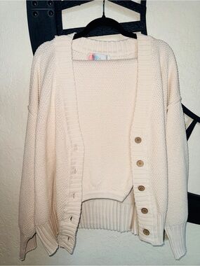 Free People Hailee Cardi Set - IVORY - Size Large
